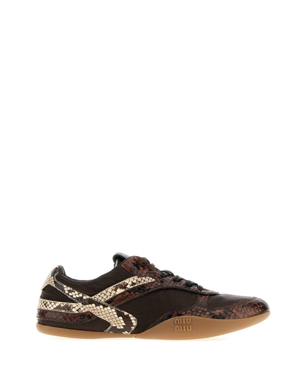 Miu Miu Brown Nylon And Python Print Leather Sneakers