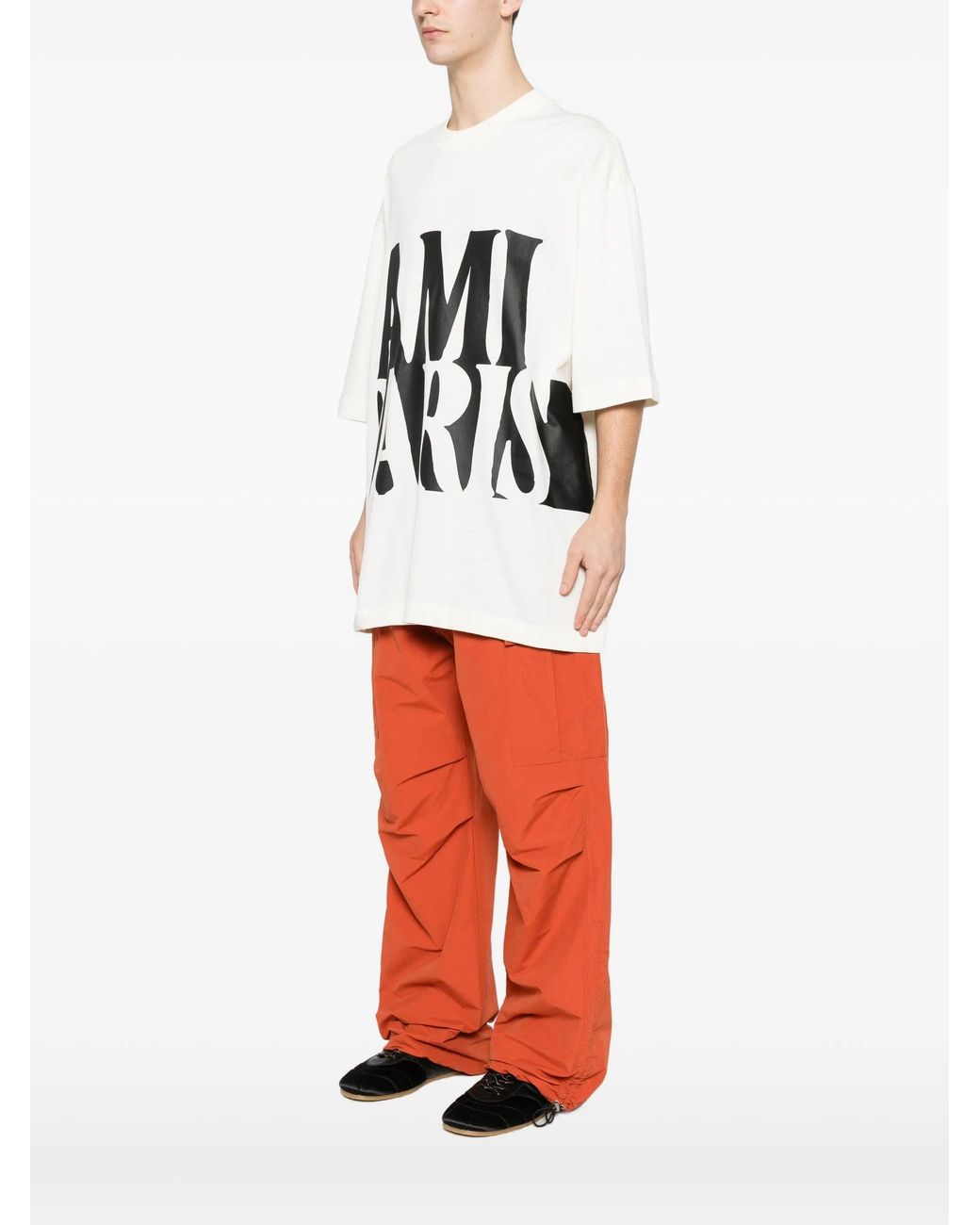 AMI White Oversize Fit Ss T-Shirt Paris Print
