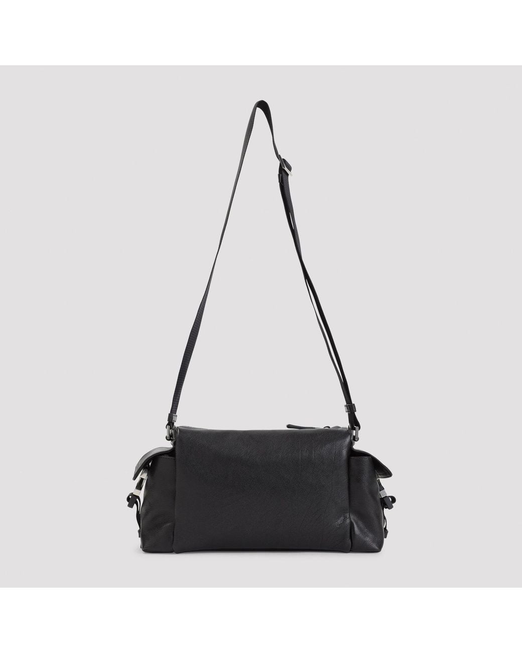 Prada Black Leather Crossbody Messenger Bag 24/32 Cm X 17 Cm X 12 Cm