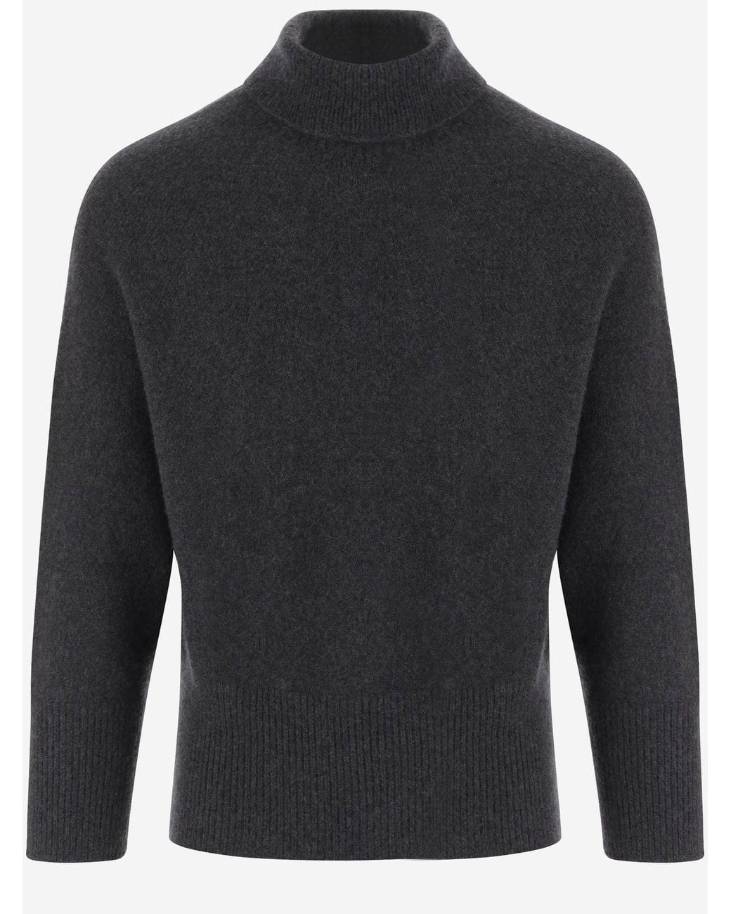 Giorgio Armani Gray Dark Cashmere Ribbed Cuffs Turtleneck Sweater