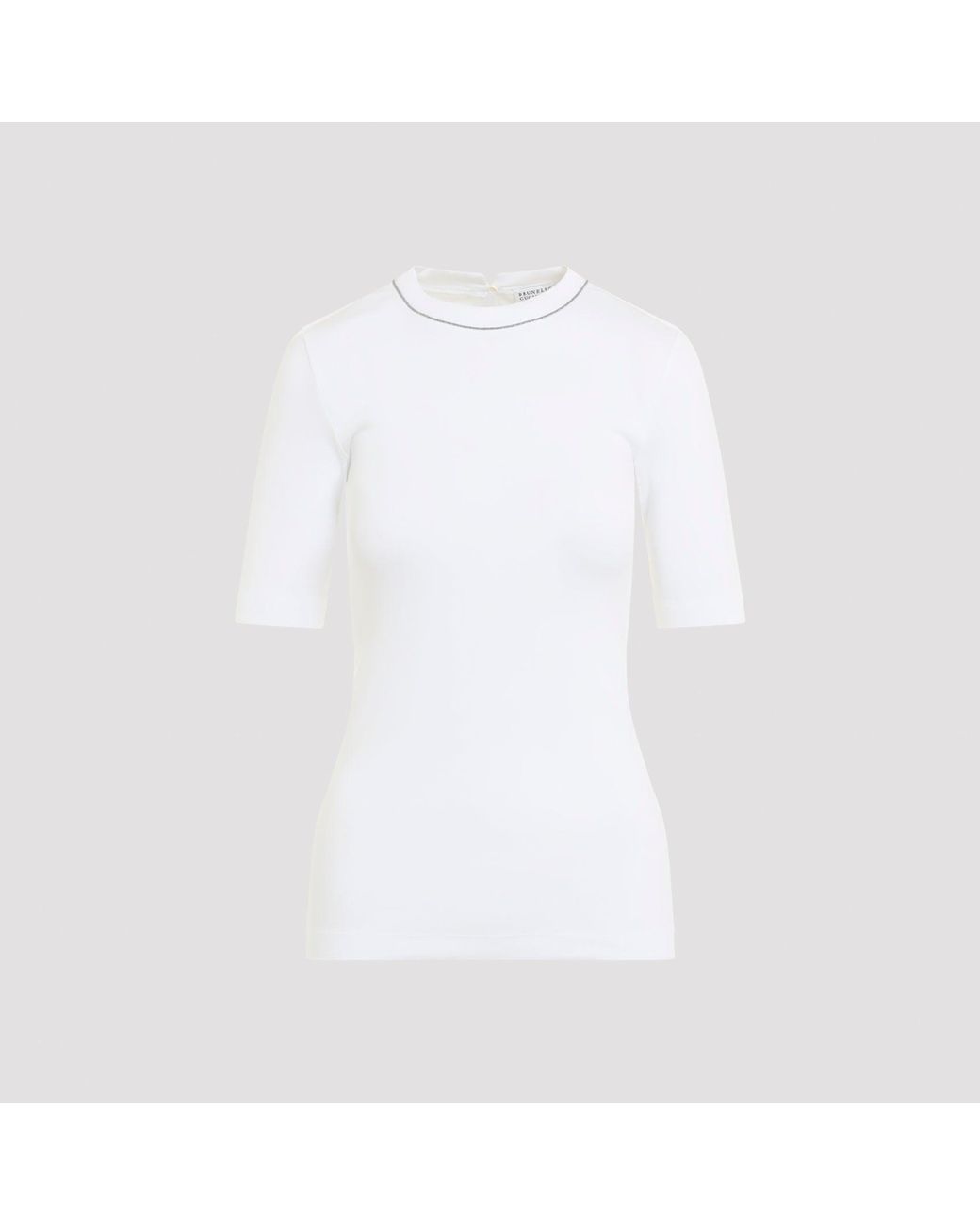 Brunello Cucinelli White Ribbed Cotton T-Shirt With Stretch