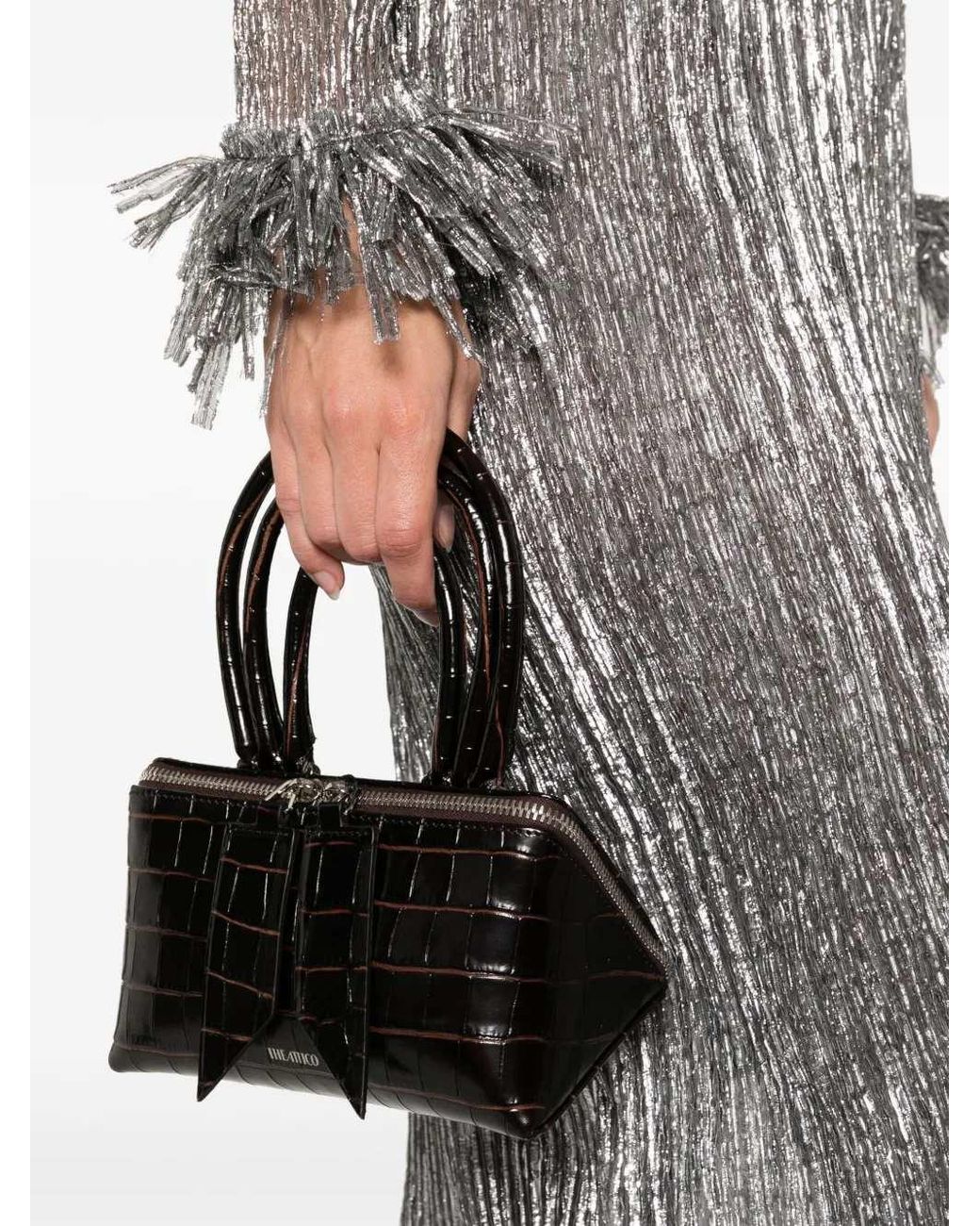 The Attico Black Mini Friday Bag With Crocodile Effect