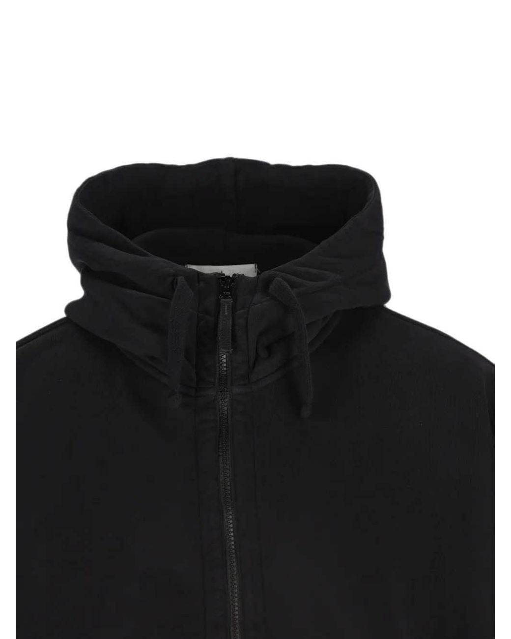 Stone Island Black Zip-Up Hoodie With Logo Appliqué