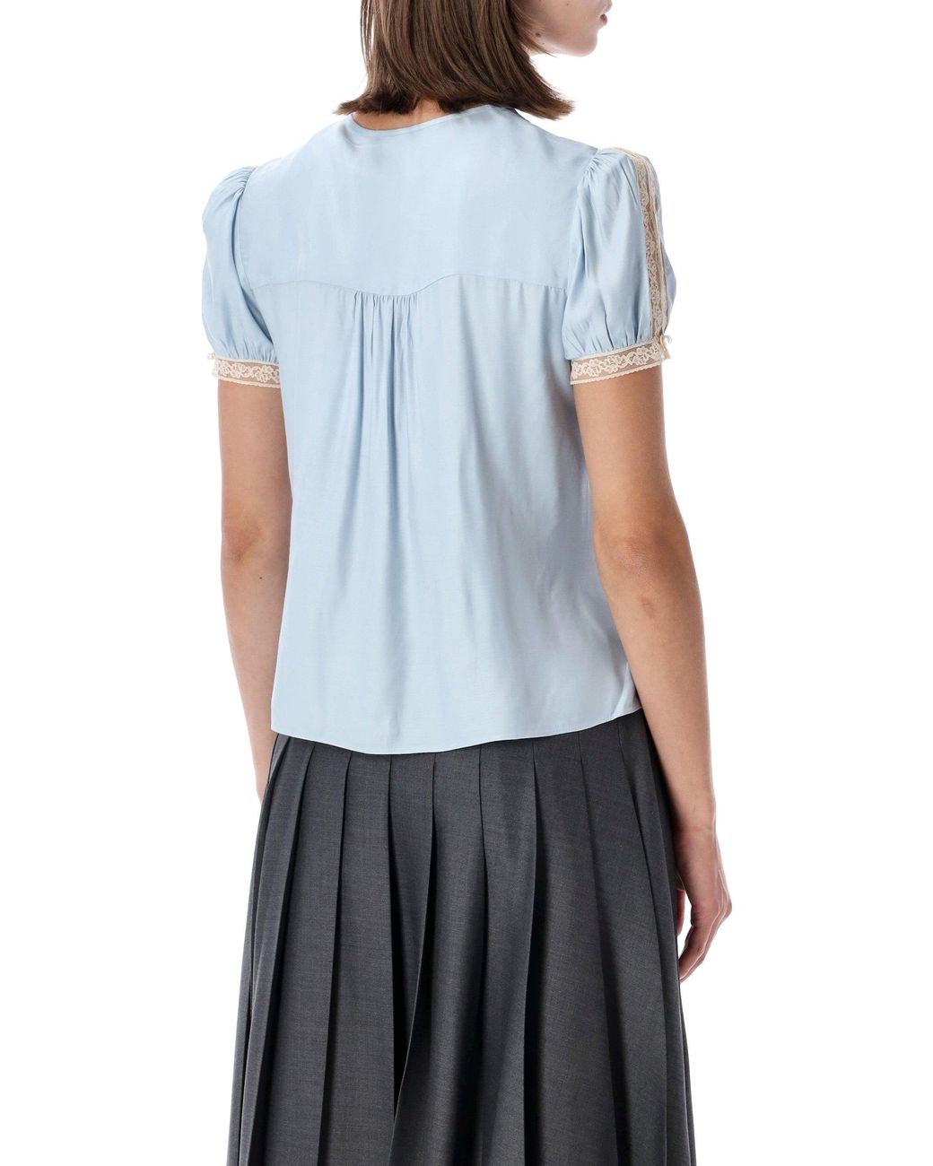 Self-Portrait Blue Elegant Lace-Inset Top