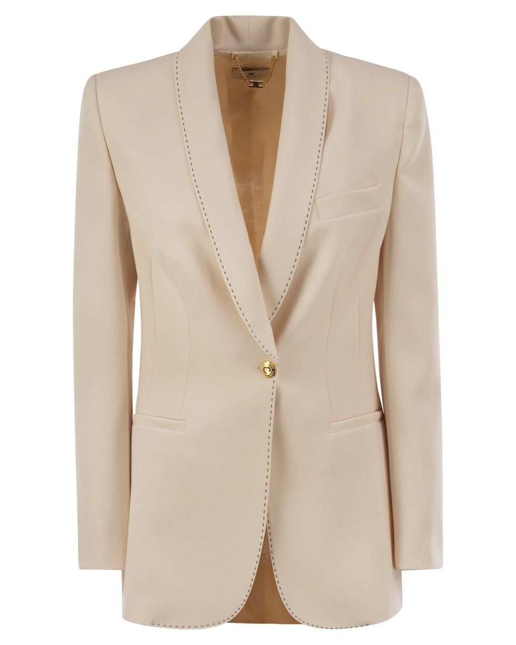 Elisabetta Franchi Natural Crepe Jacket With Contrasting Topstitching