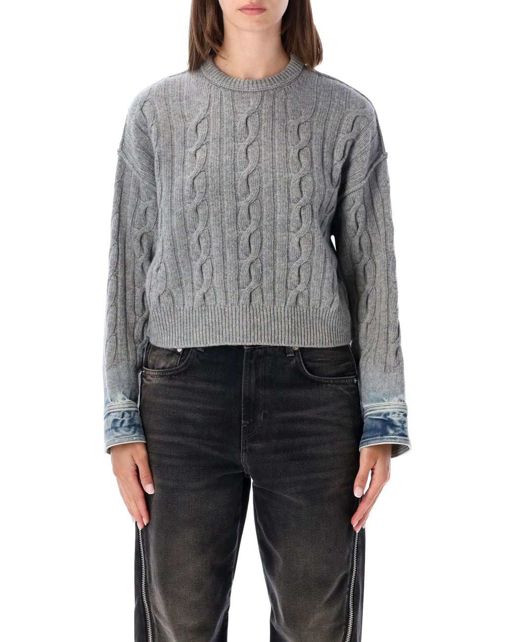 Haikure Gray Karine Cable-Knit Wool Sweater With Denim-Style Cuffs