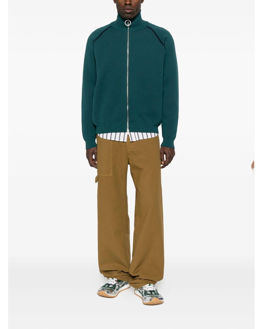 1989 STUDIO Green Full Zip Raglan Sweater for men