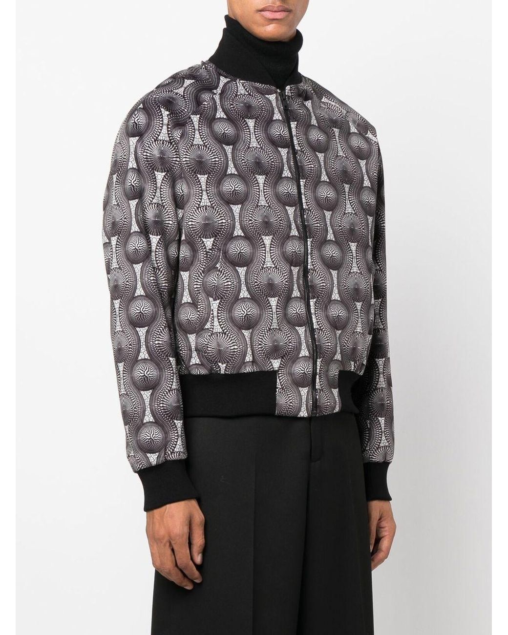 OZWALD BOATENG Gray Geometric-Print Silk Bomber Jacket for men