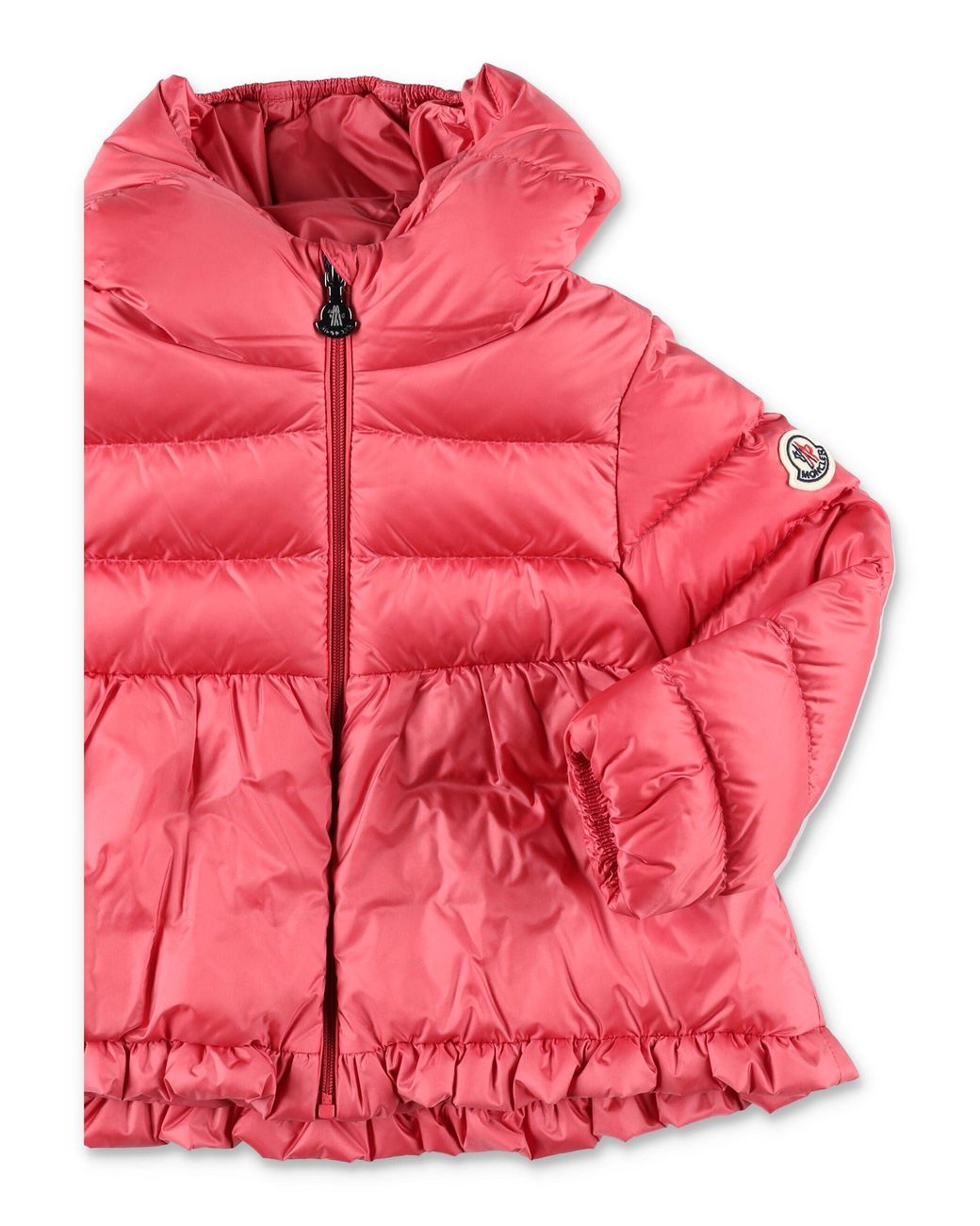 Moncler Pink Girls' Ruffled Flared Down Jacket With Padded Hood