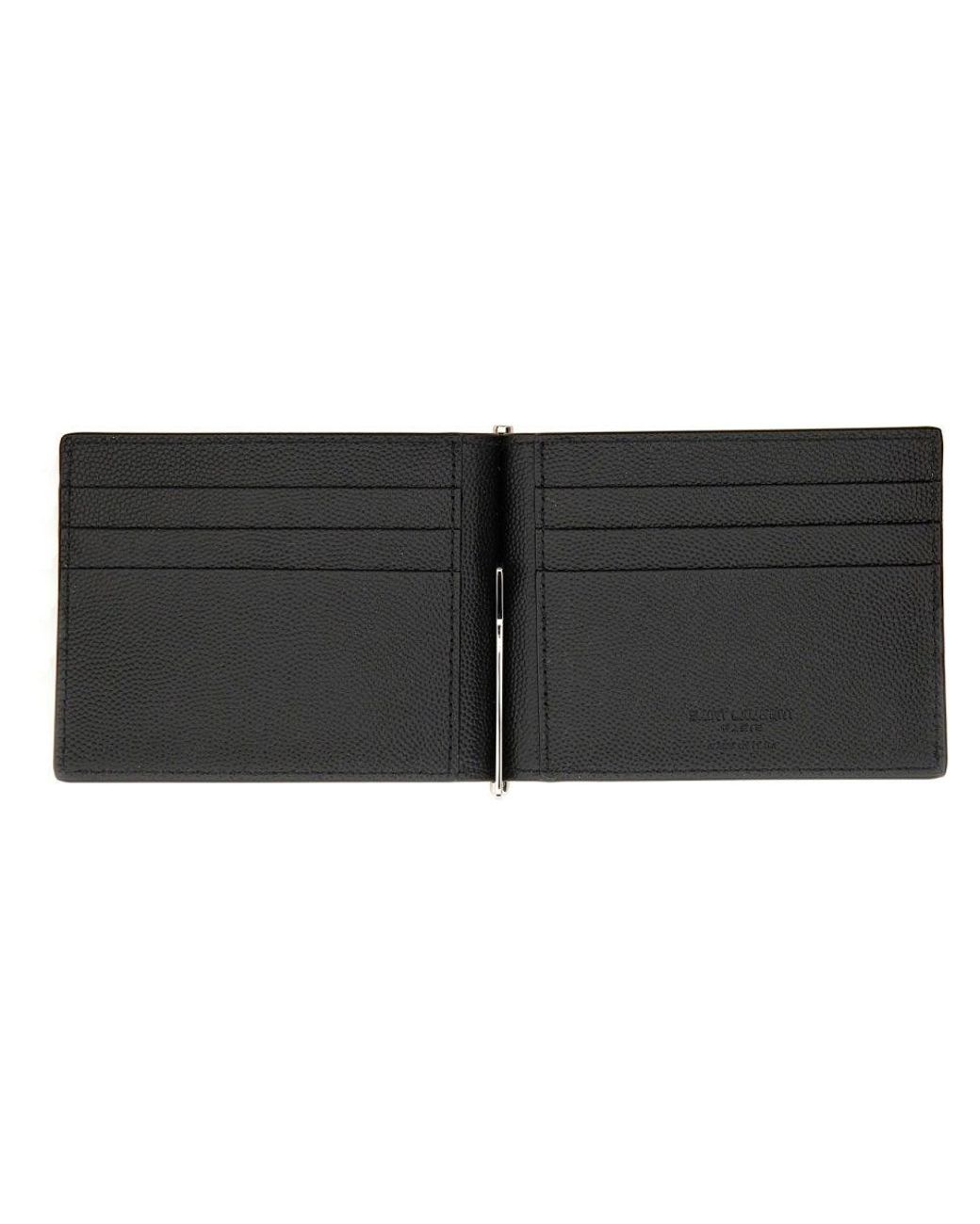 Saint Laurent Black Calfskin Card Case With Money Clip And 6 Card Slots for men
