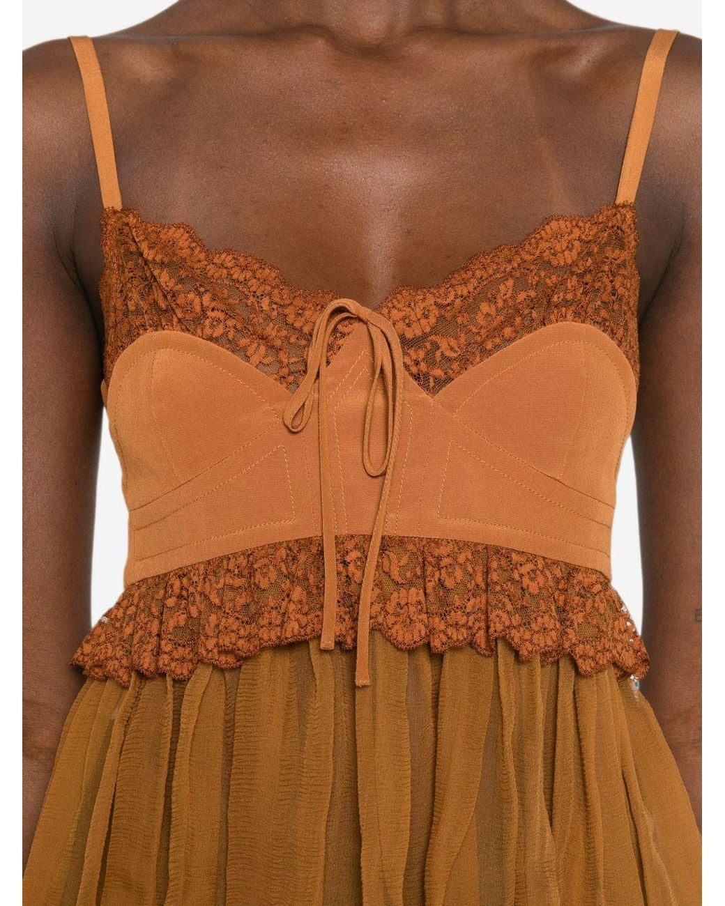Chloé Brown Silk Laced Top