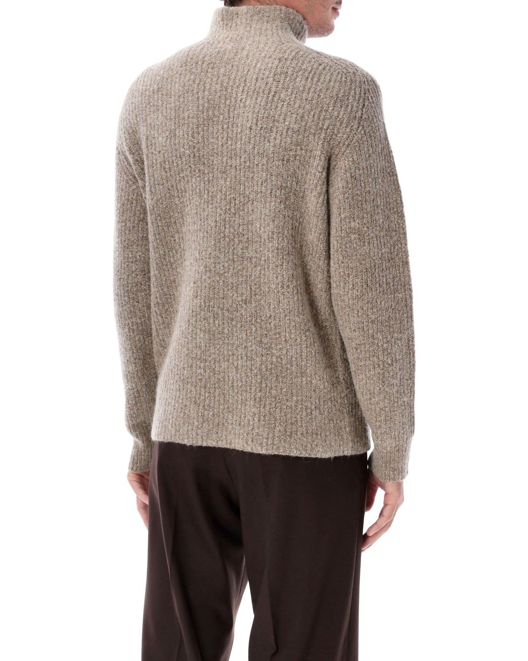 Roberto Collina Gray Textured Cotton-Wool Turtleneck Sweater With Ribbed High Neck for men