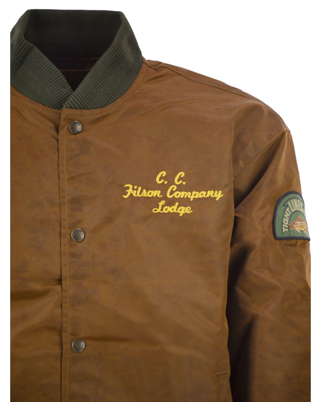 Filson Brown Technical Nylon Bomber Jacket With Heritage Embroidery