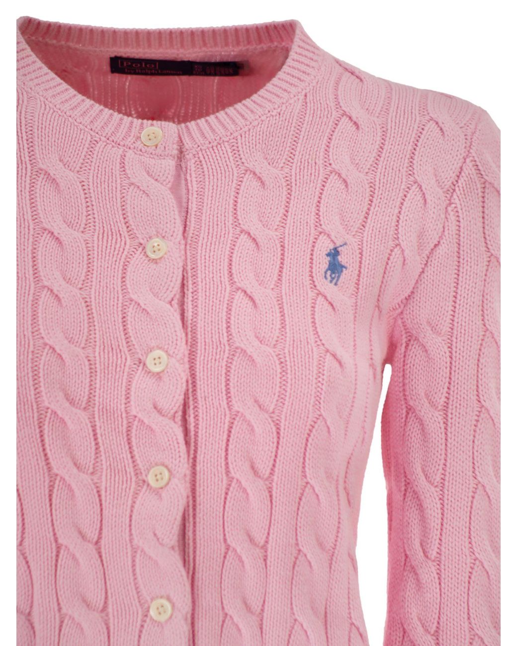 Polo Ralph Lauren Pink Cable Knit Cotton Crew Neck Cardigan