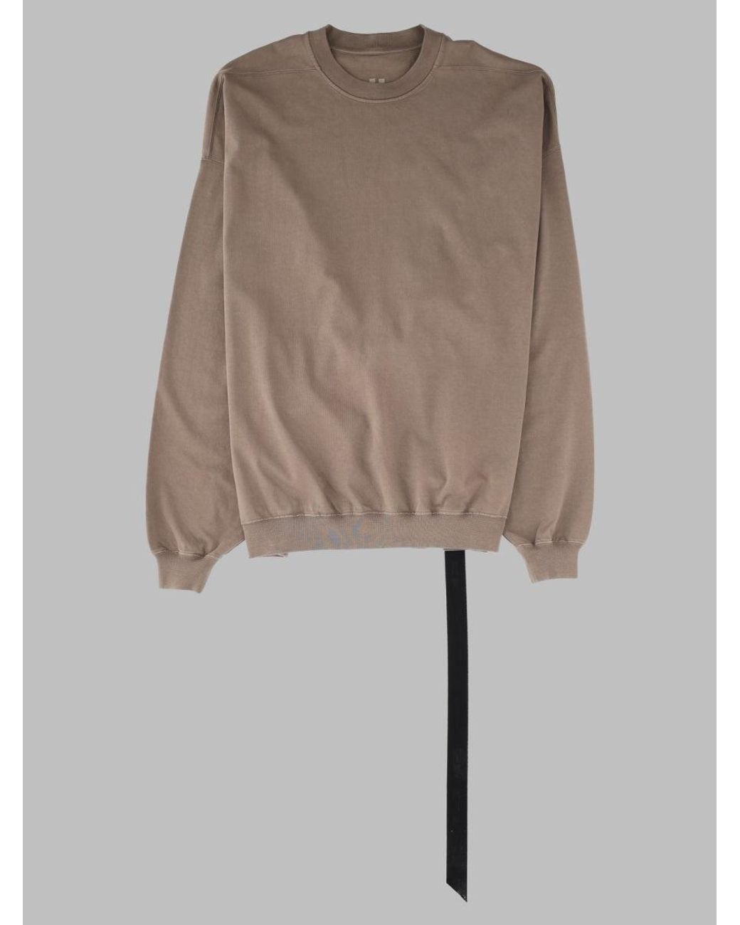 Rick Owens Natural Relaxed Fit Asymmetrical Hem Long-Sleeve Cotton T-Shirt for men