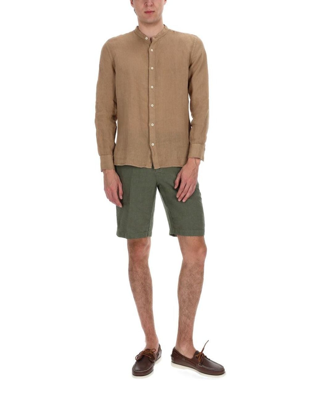 120% Lino Brown Slim Fit Linen Shirt for men