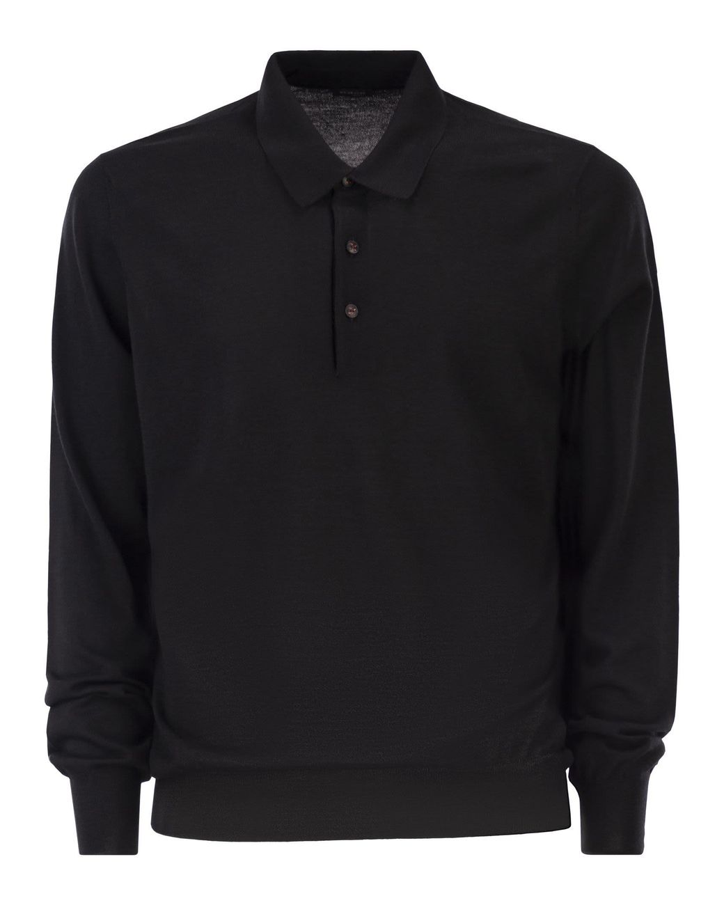 Kiton Black Long-Sleeved Wool Polo Shirt for men