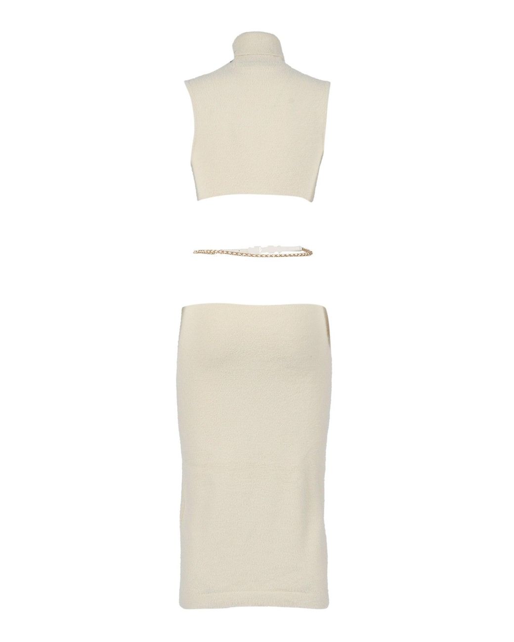 Elisabetta Franchi White Ribbed Knit Midi Dress With High Neckline