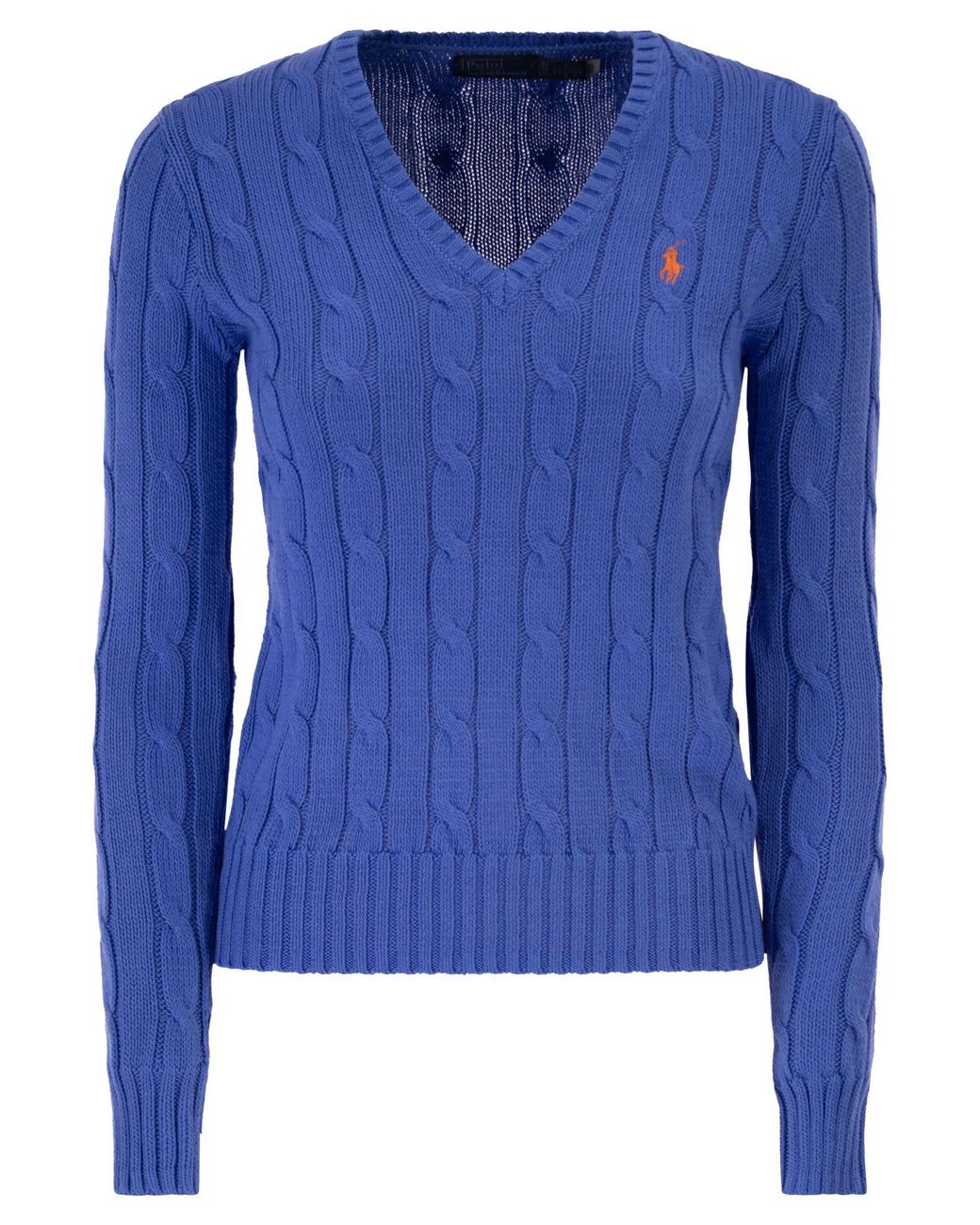 Polo Ralph Lauren Blue Cotton Cable Knit Jumper With V-Neck