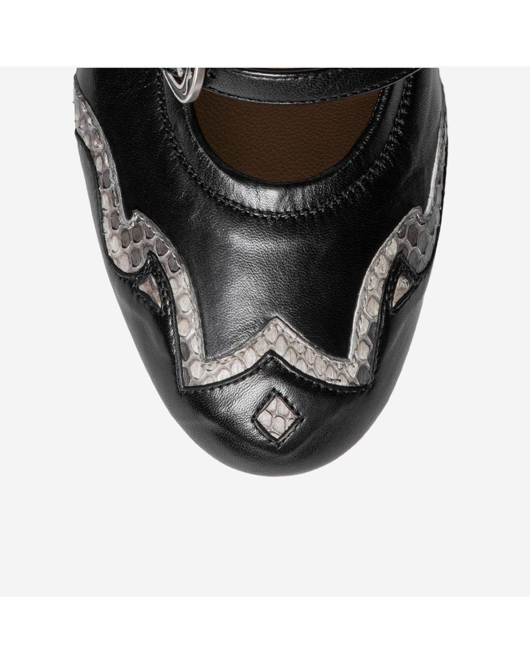 Sartore Black Leather And Python Ballerina Flats