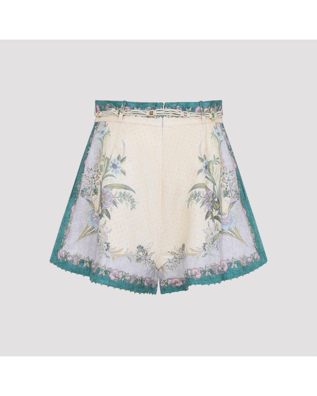 Zimmermann Blue Cream Scarf Floral Indra Tuck Short