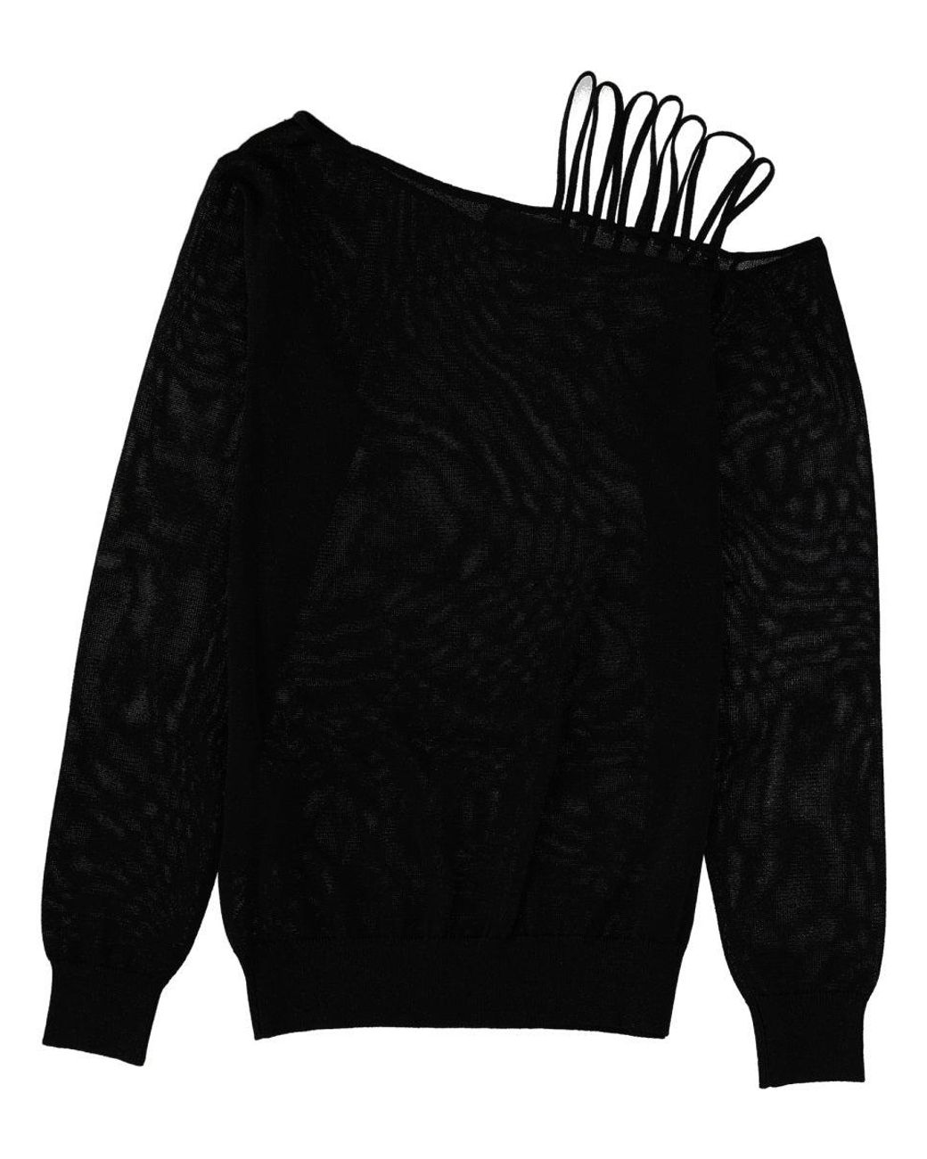 Circus Hotel Black Asymmetrical Strap-Detail Long-Sleeve Knit Top