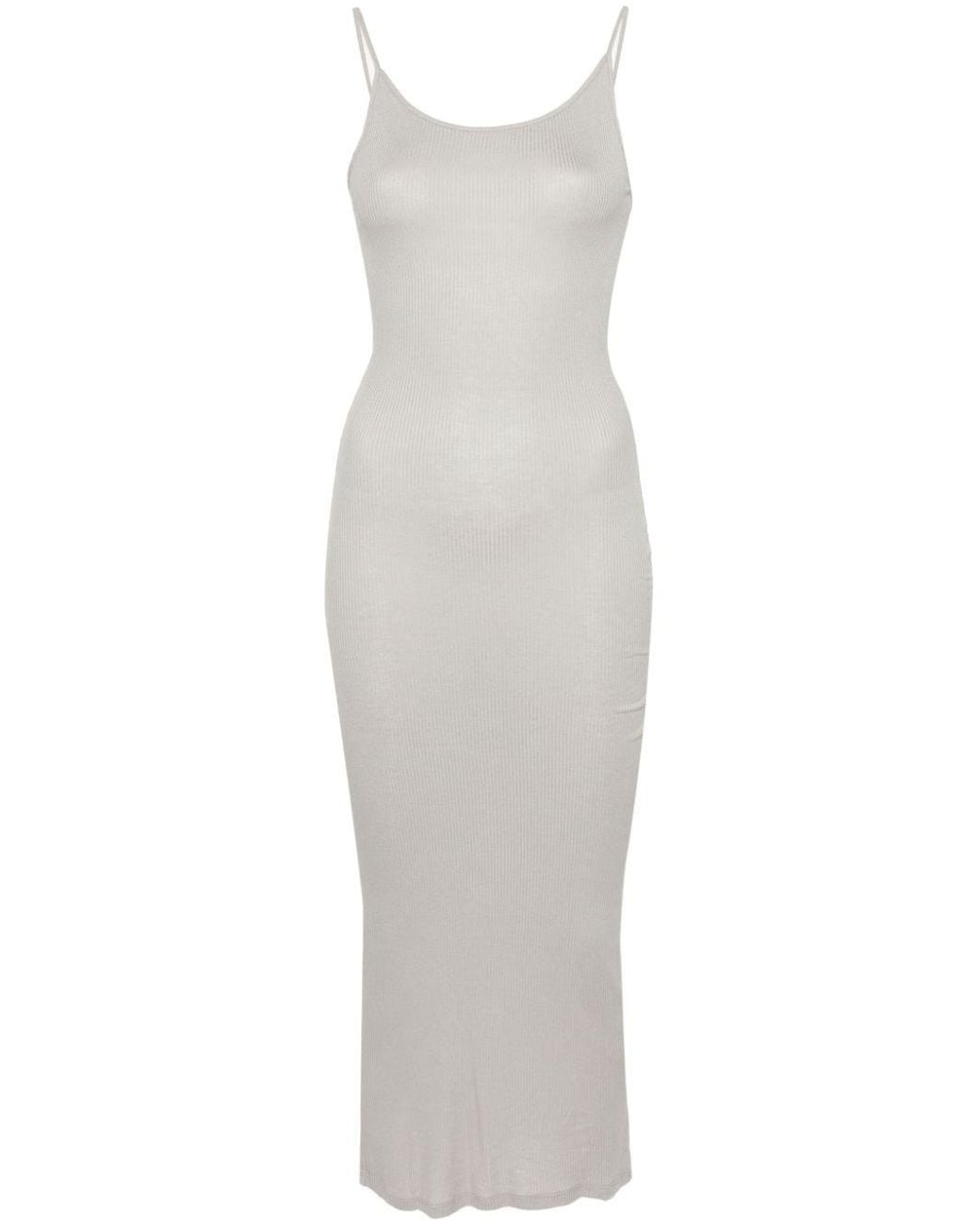 Majestic White Ribbed Viscose Long Dress