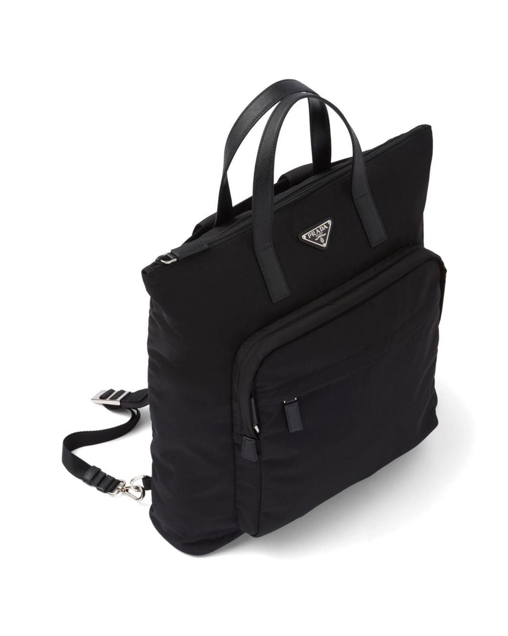 Prada Re Nylon Saffiano Leather Tote Bag in Black | Lyst
