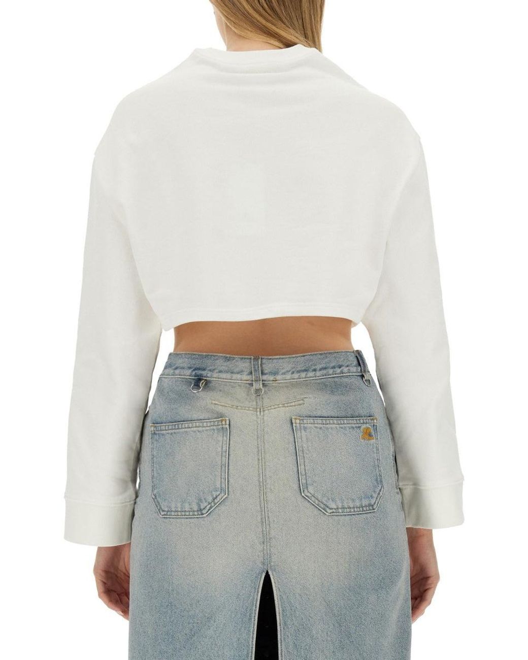 Courreges White Cropped Sweatshirt With Relaxed Fit