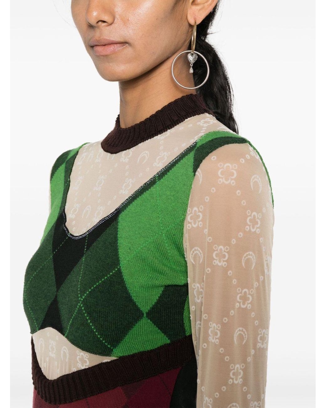 MARINE SERRE Green Wool Long Dress