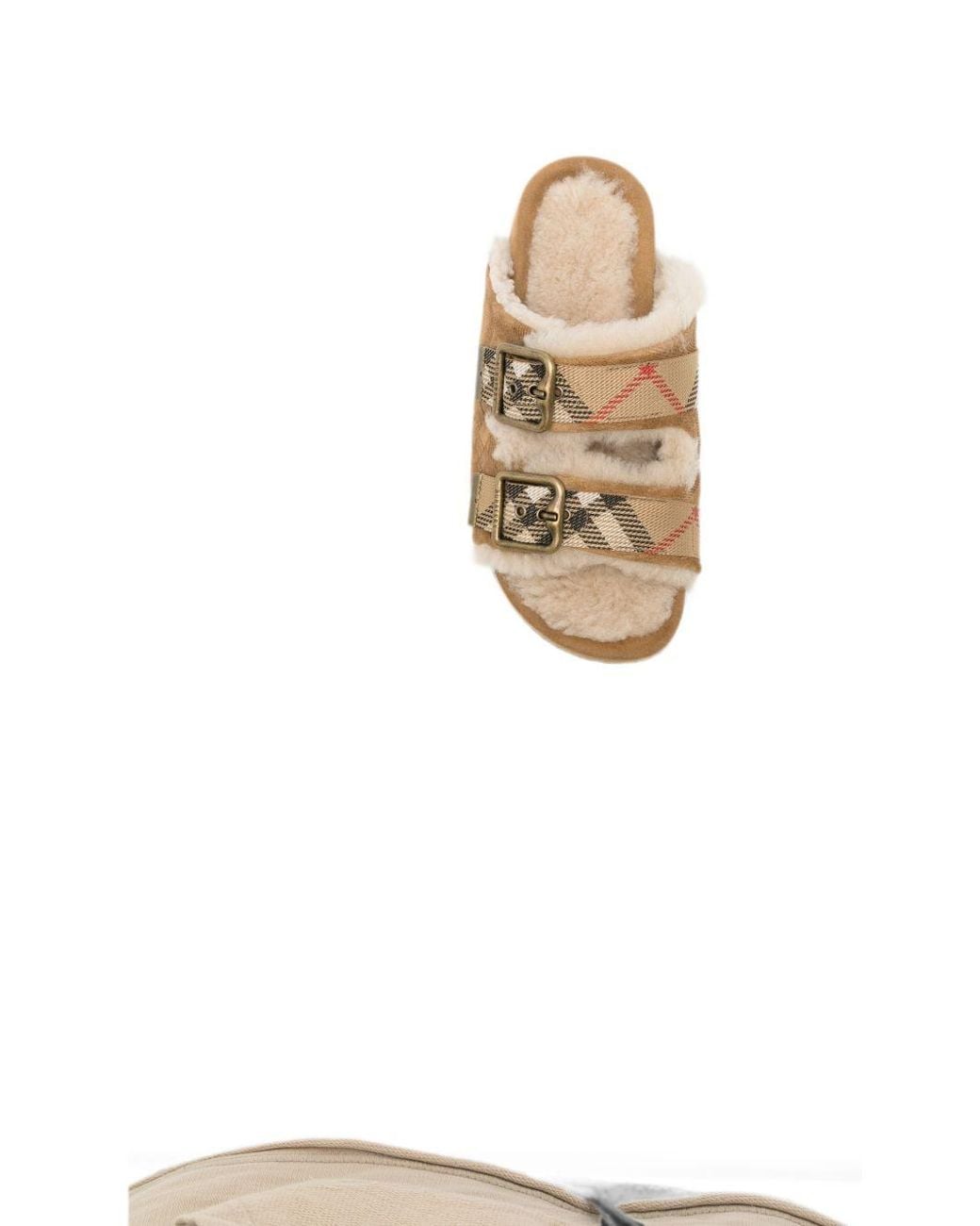 Burberry Brown Urchin Check Shearling Sandals