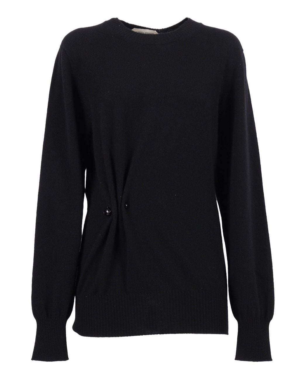 Alberta Ferretti Black Cashmere Knit Sweater With Twist Detail And Decorative Buttons