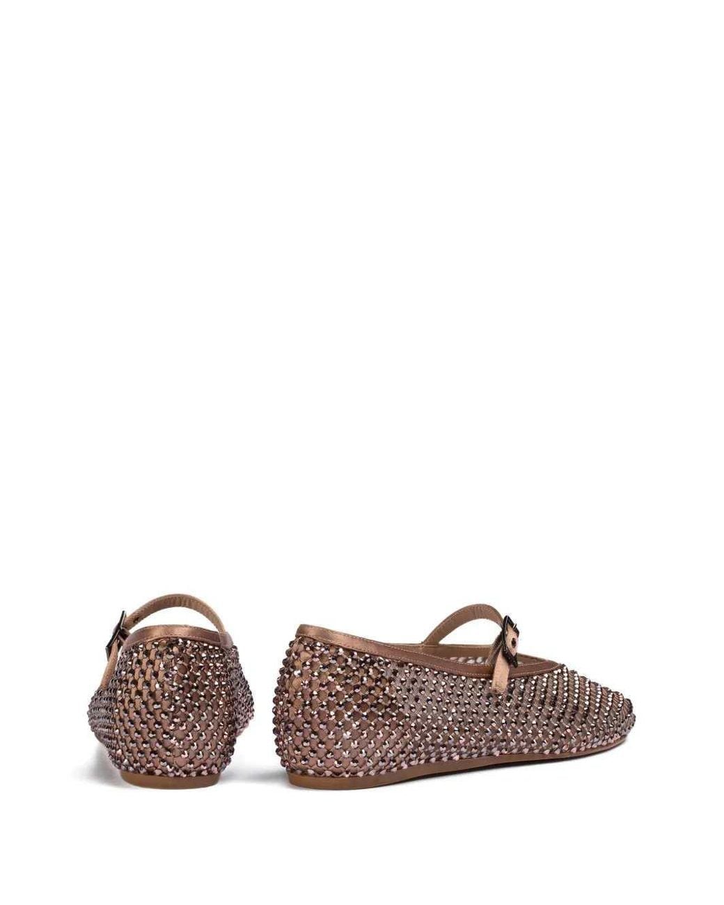 Le Silla Brown Gildain Satin Ballet Flats With Embellishment