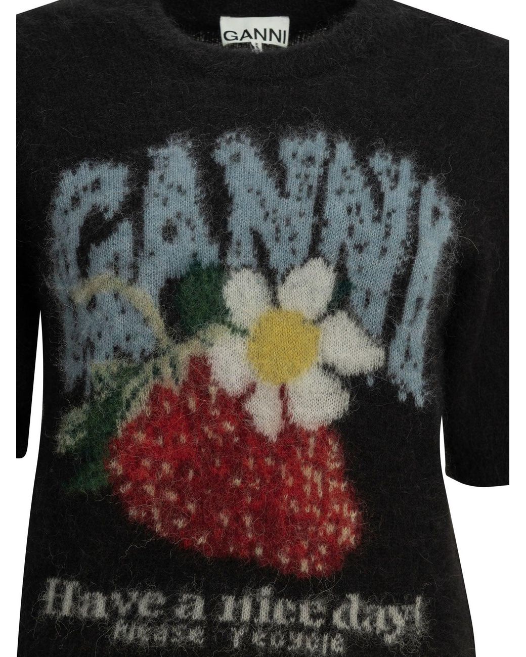 Ganni Black "Strawberry" Crew-Neck Sweater