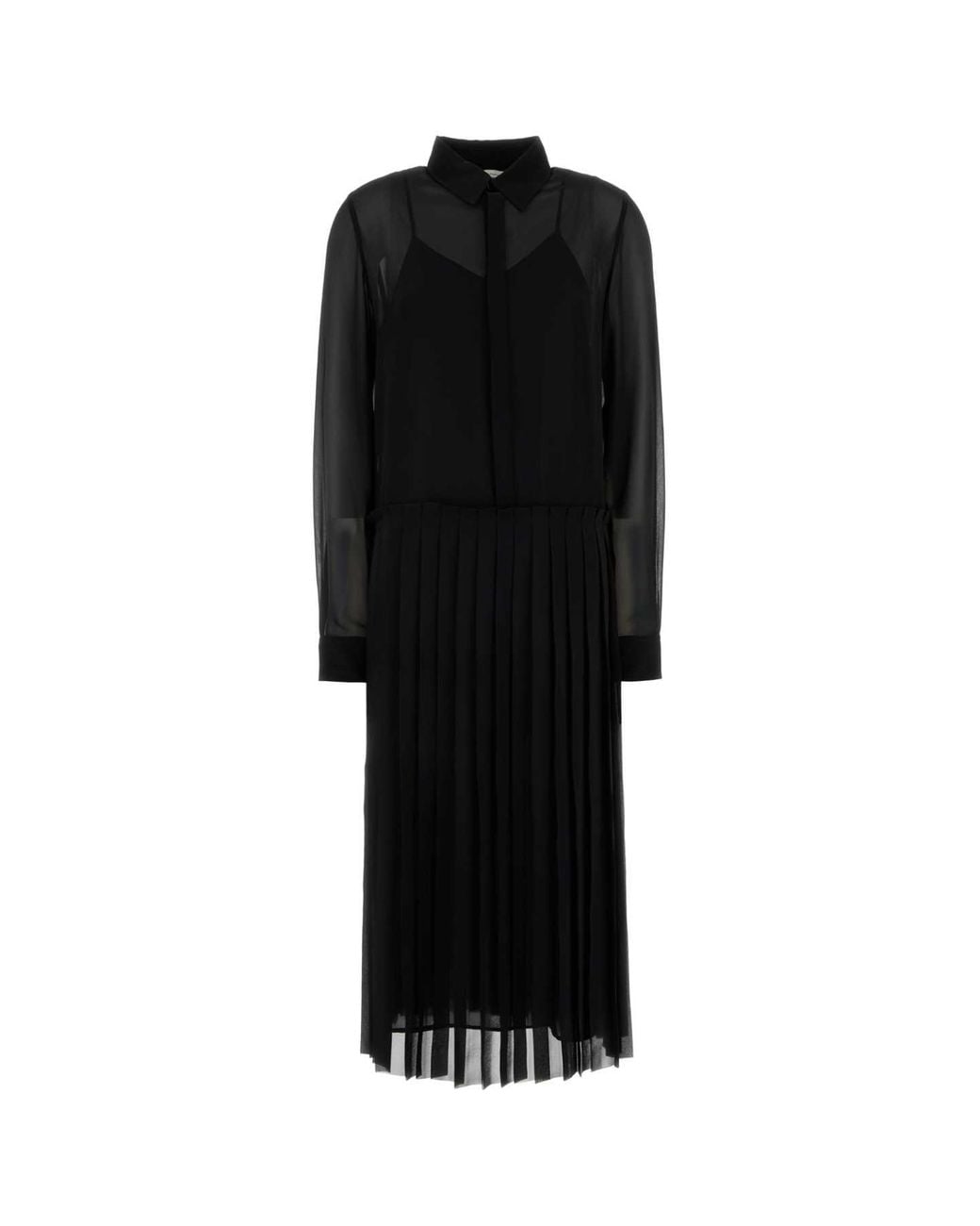 AMI Black Pleated Midi Dress