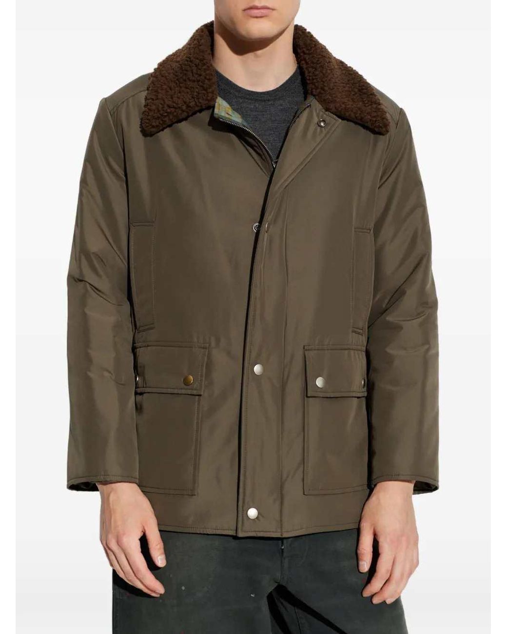 Maison Margiela Brown Jacket With Shearling Collar And Flap Pockets for men