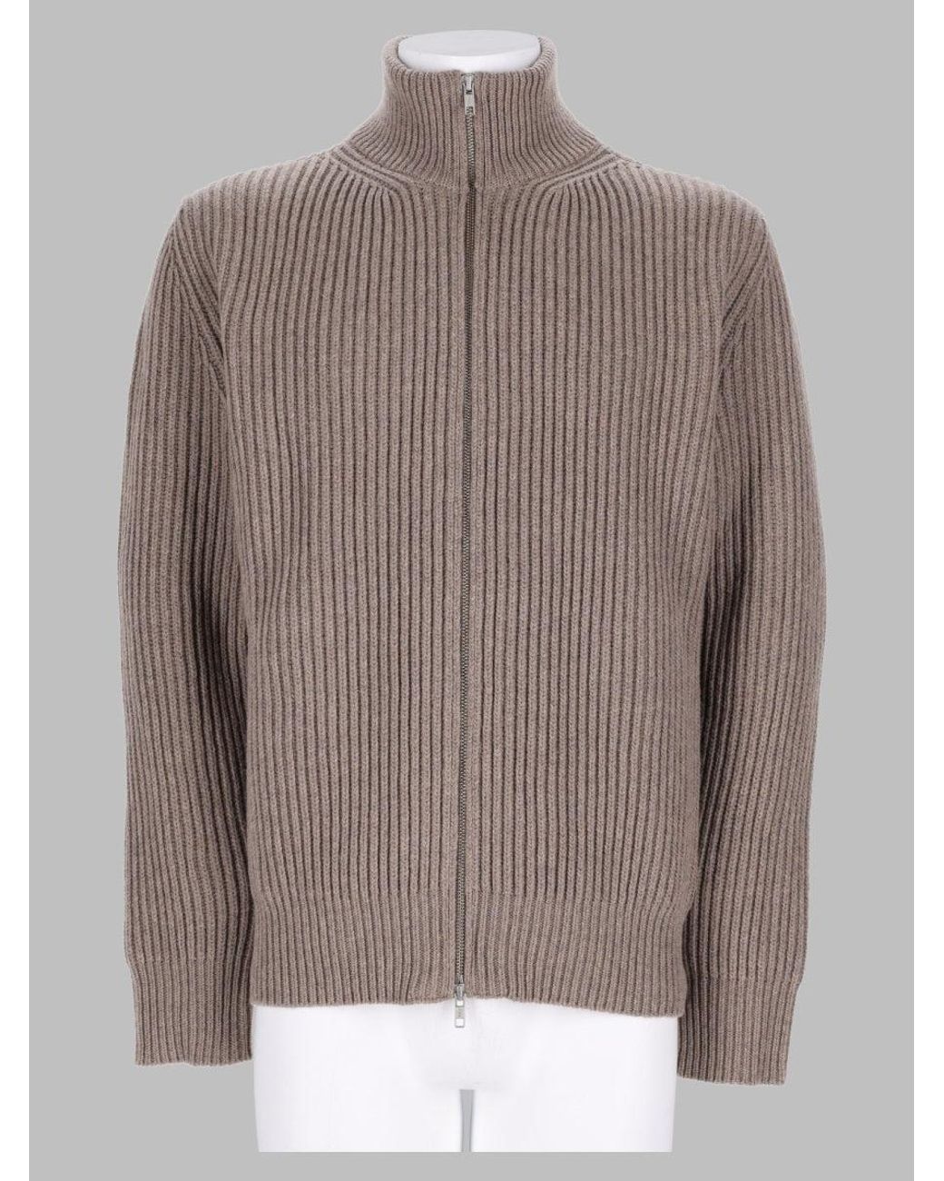 MM6 by Maison Margiela Brown Ribbed Wool Zip-Front Mock Neck Cardigan for men