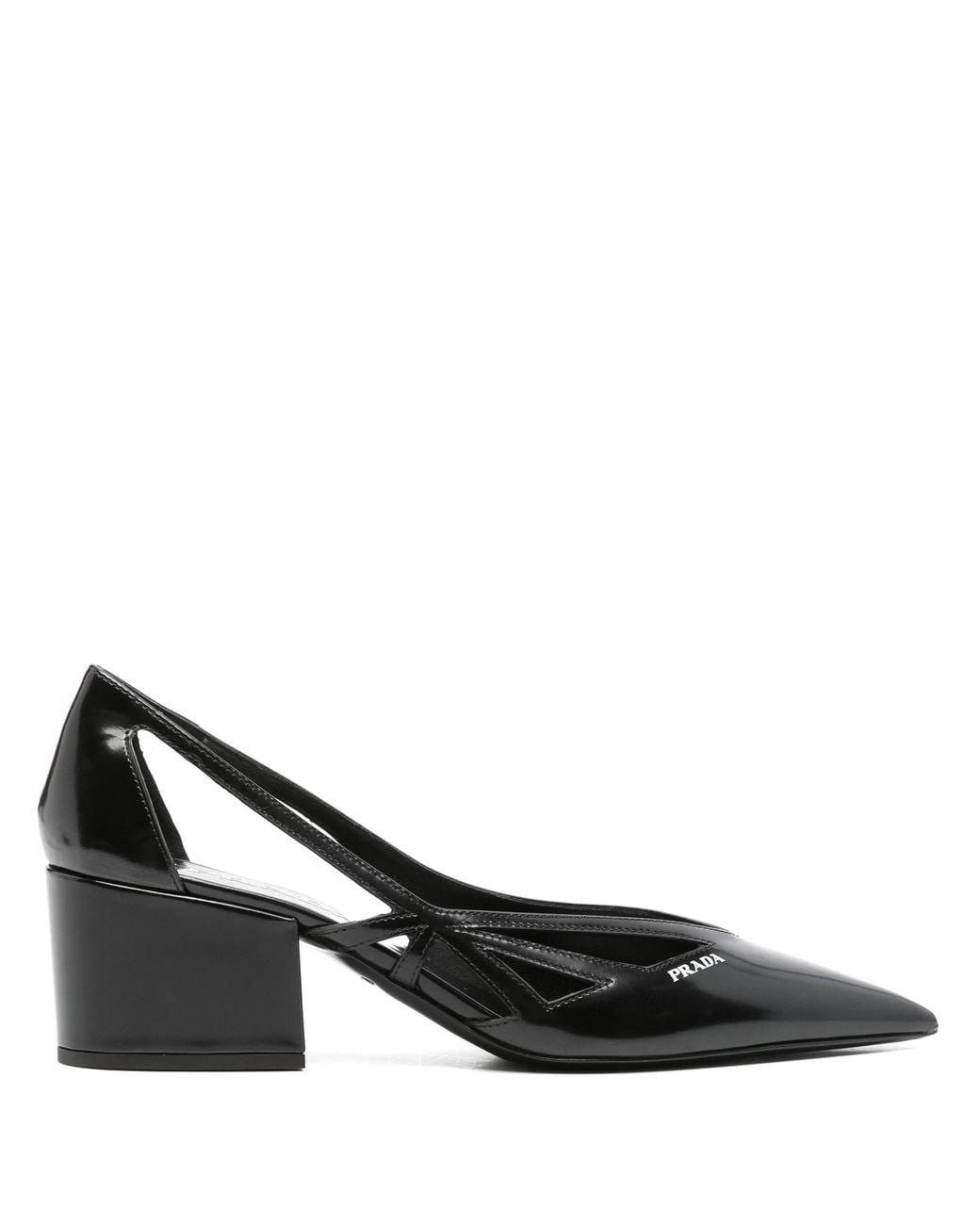 Prada Black Brushed Leather Cut-Out Pumps