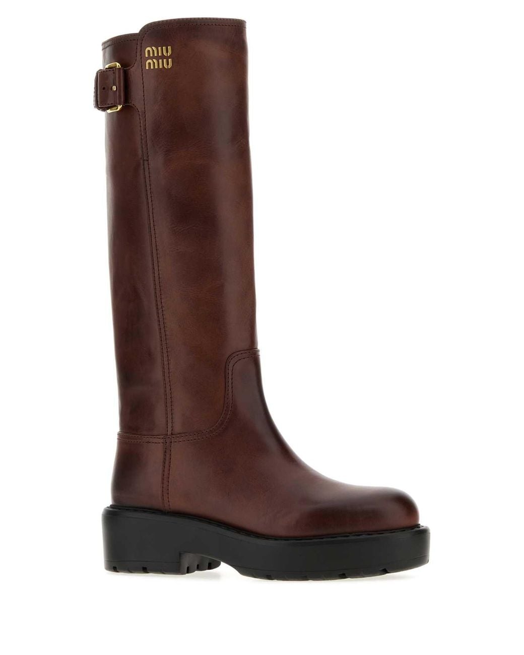 Miu Miu Brown Logo Leather Boots