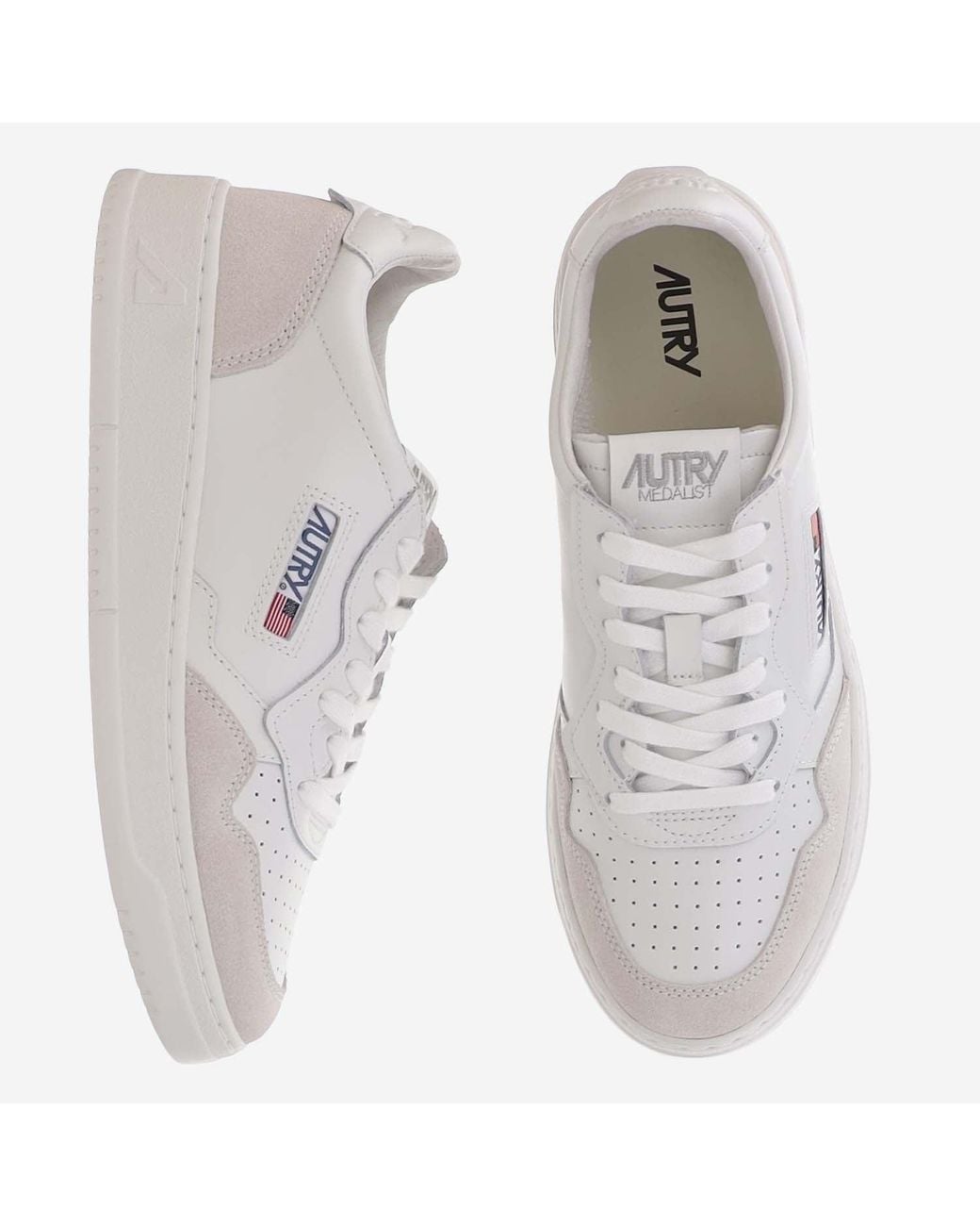 Autry White Round Toe Sneakers With Leather And Suede Panels