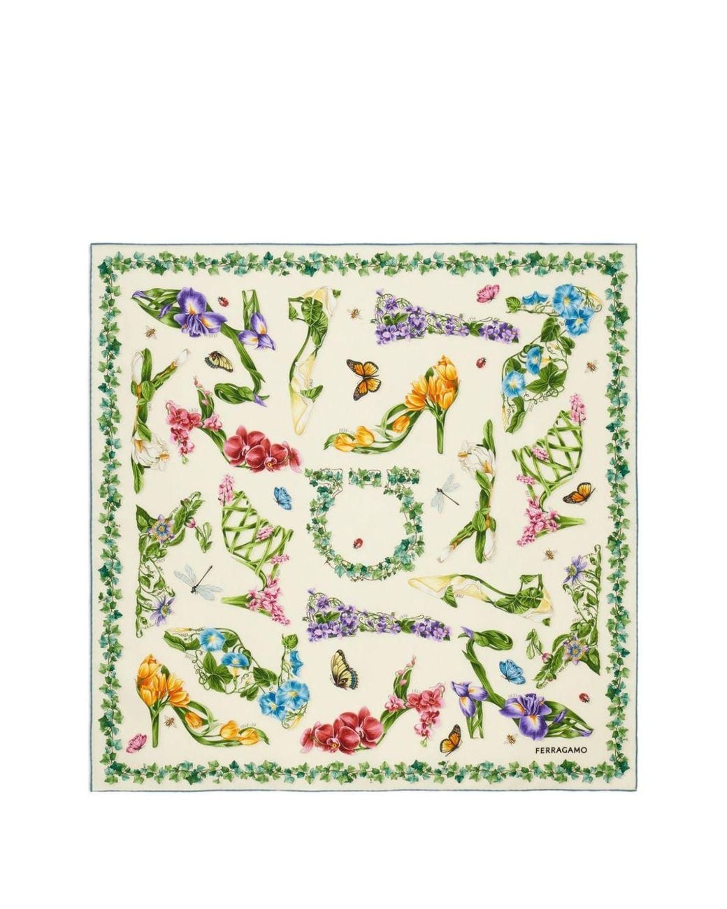 Ferragamo Green Printed Silk Foulard