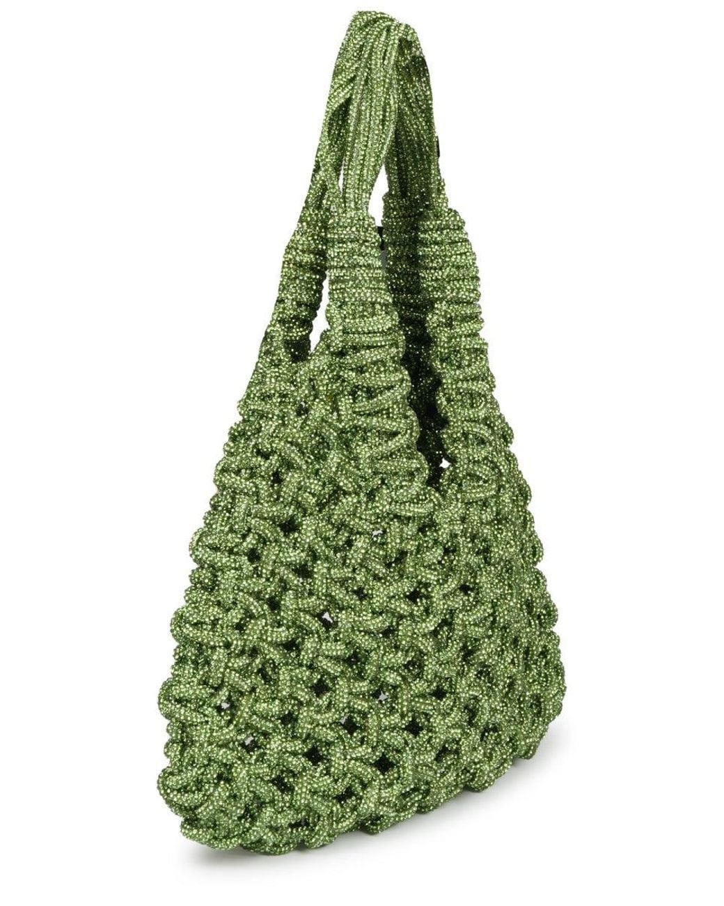 HIBOURAMA Green Handwoven Beaded Tote Bag