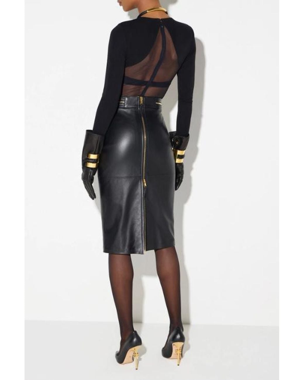 Elisabetta Franchi Black Jersey Crepe And Mesh Bodysuit