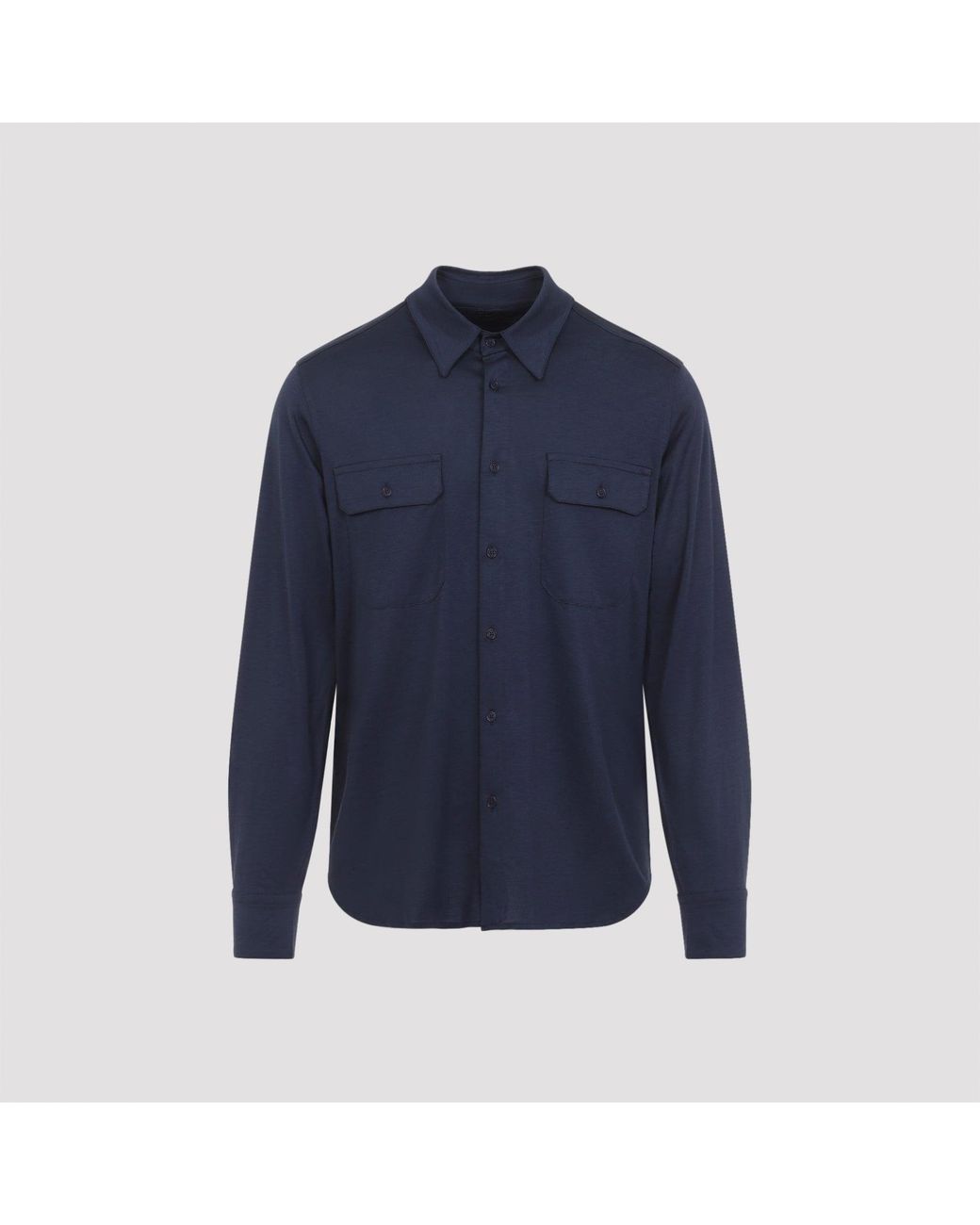 Tom Ford Blue Silk And Cotton Bland Military Shirt for men