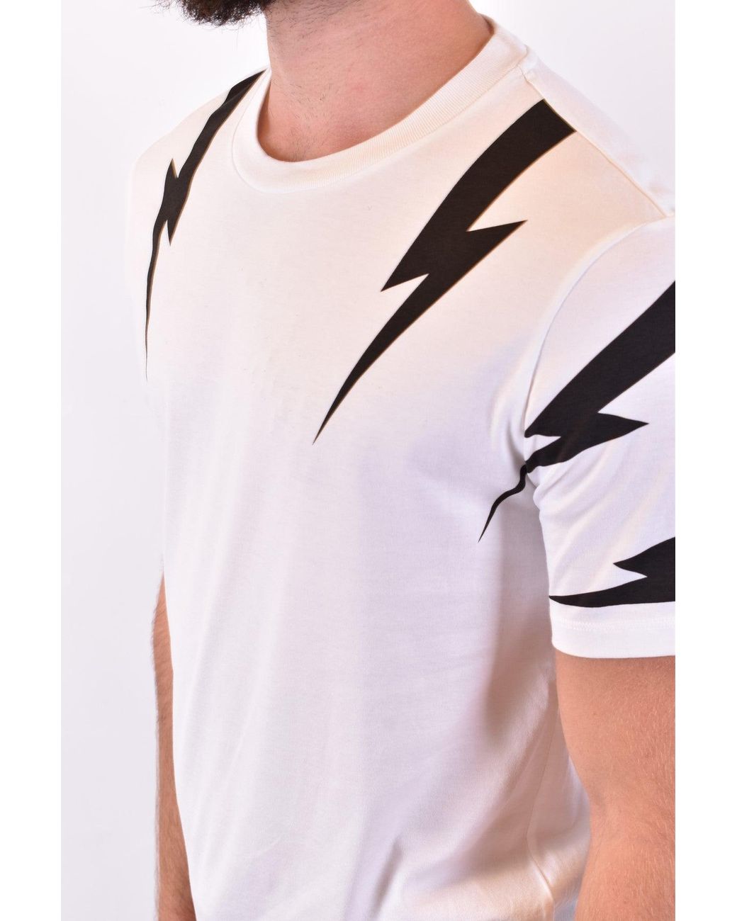Neil Barrett White Printed Cotton Round Neck T-Shirt for men