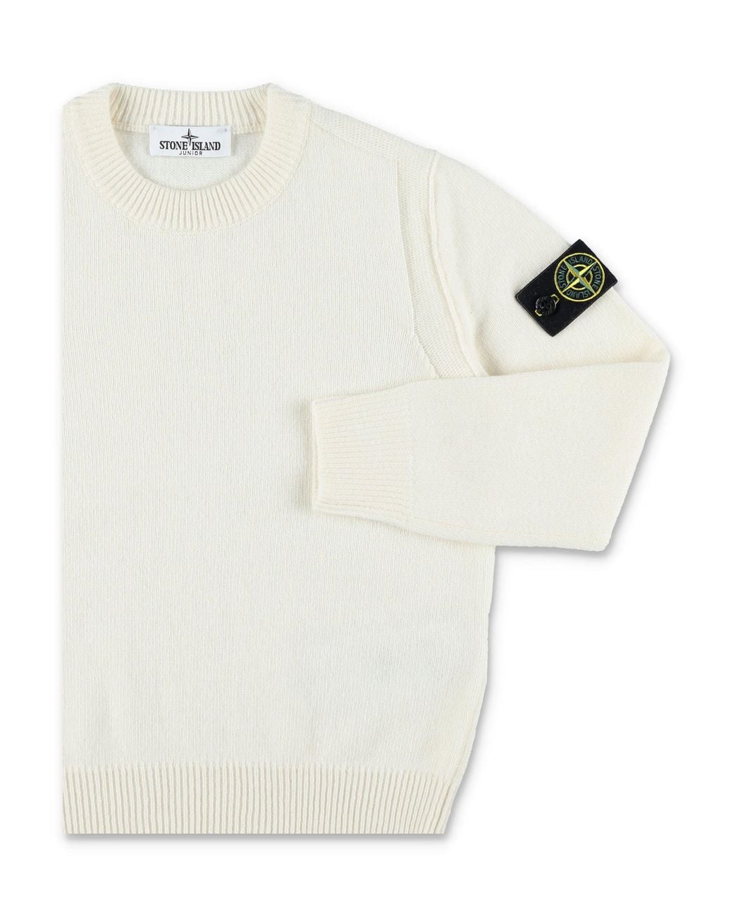Stone Island White Boy's Wool Crewneck Sweater