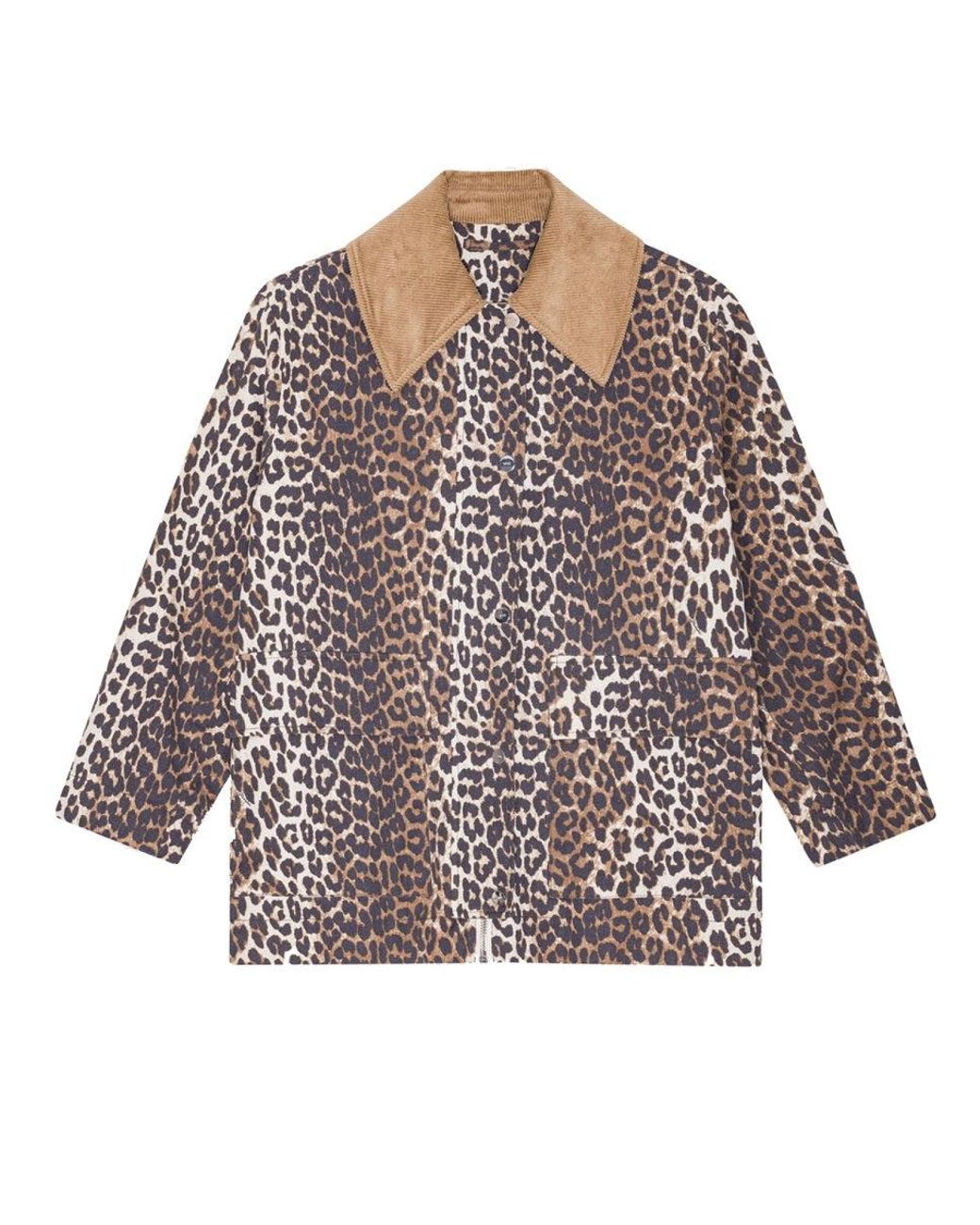 Ganni Black Leopard Print Midi Jacket