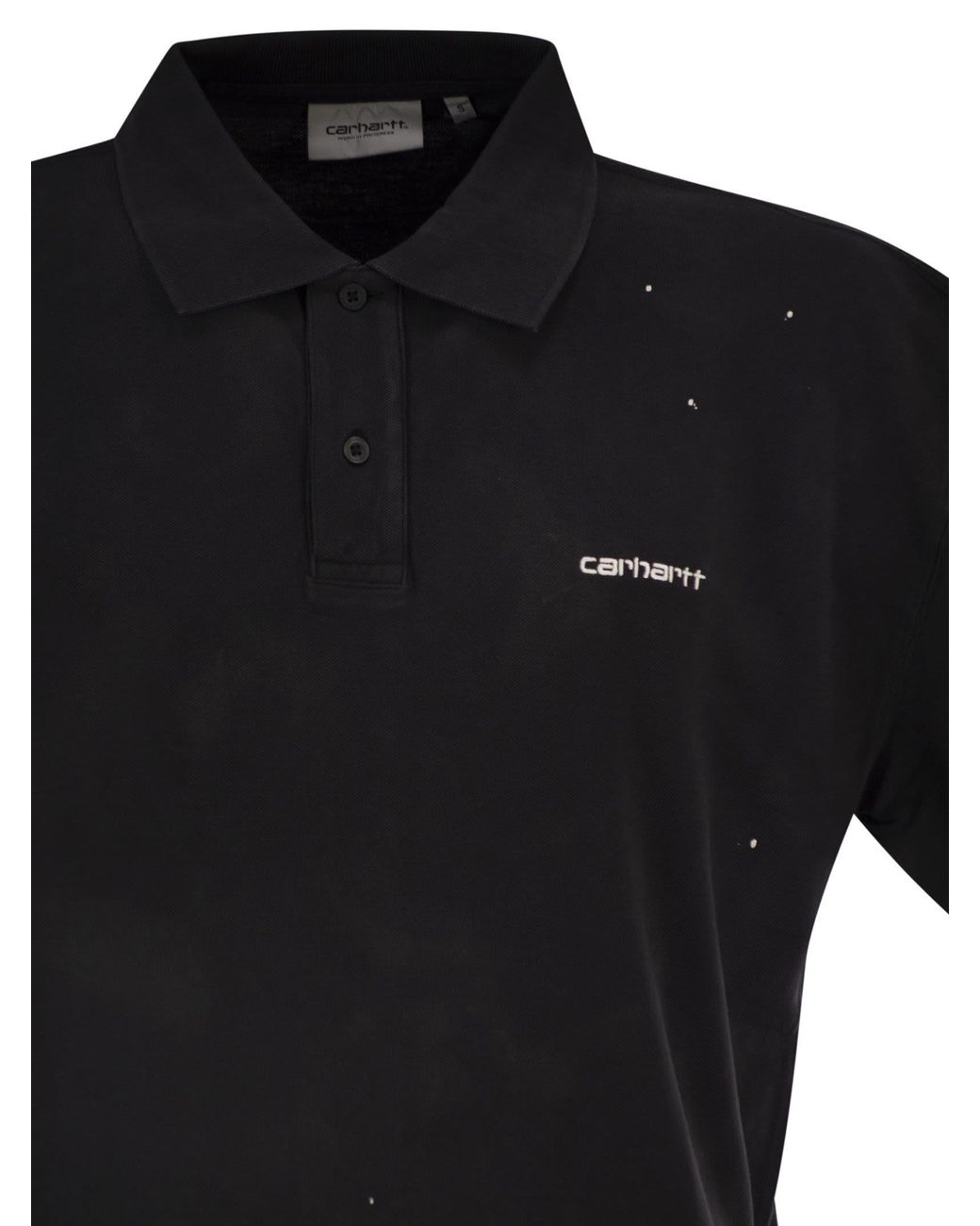 Carhartt Black Cotton Polo Shirt With Paint Splatter Details
