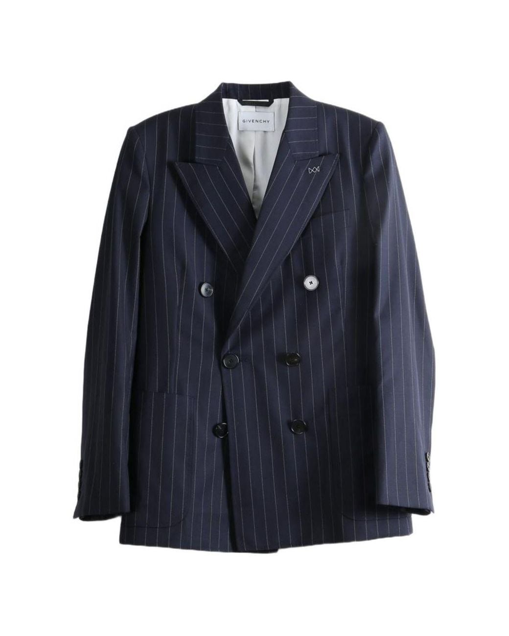 Givenchy Blue Striped Wool Double-Breasted Jacket