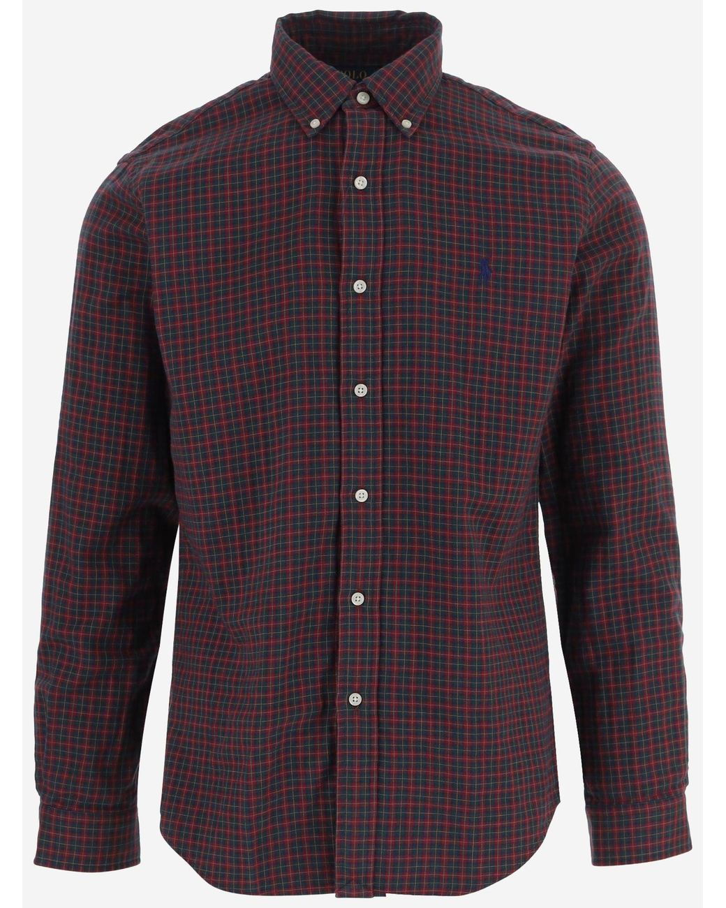 Polo Ralph Lauren Blue Cotton Shirt With Check Pattern